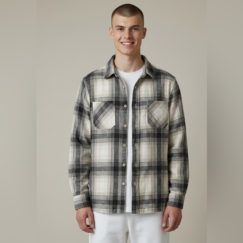 Brooklyn Cloth Plaid Shacket Tan Black Classic Streetwear Size L